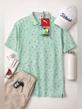 Puma x Arnold Palmer Golf Polo Shirt XXL Lemon Print Green
